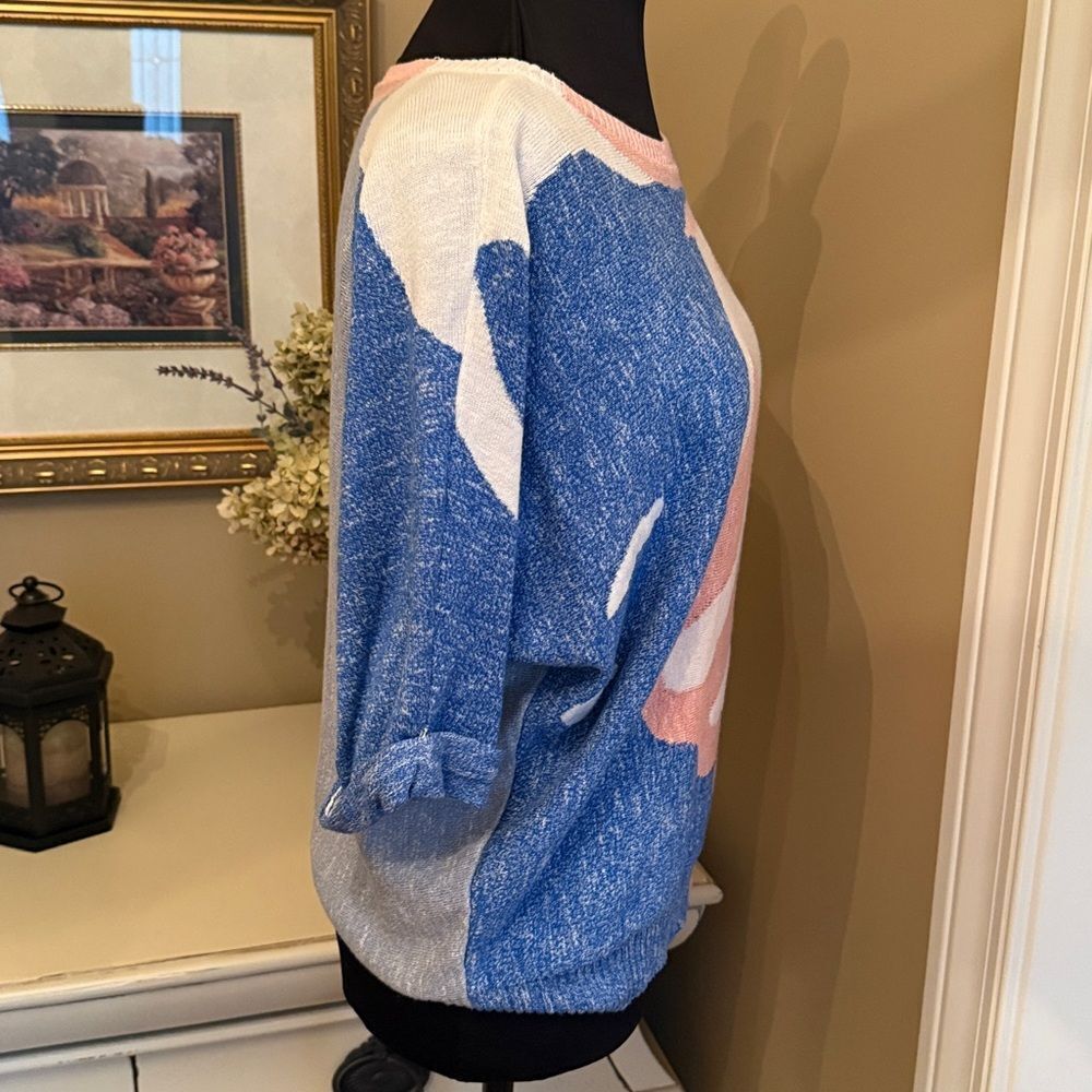 NIC+ZOE Abstract Pink and Blue Sweater - M - Picture 6 of 10